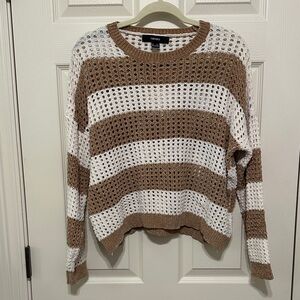 Forever 21 White and Brown Striped Sweater